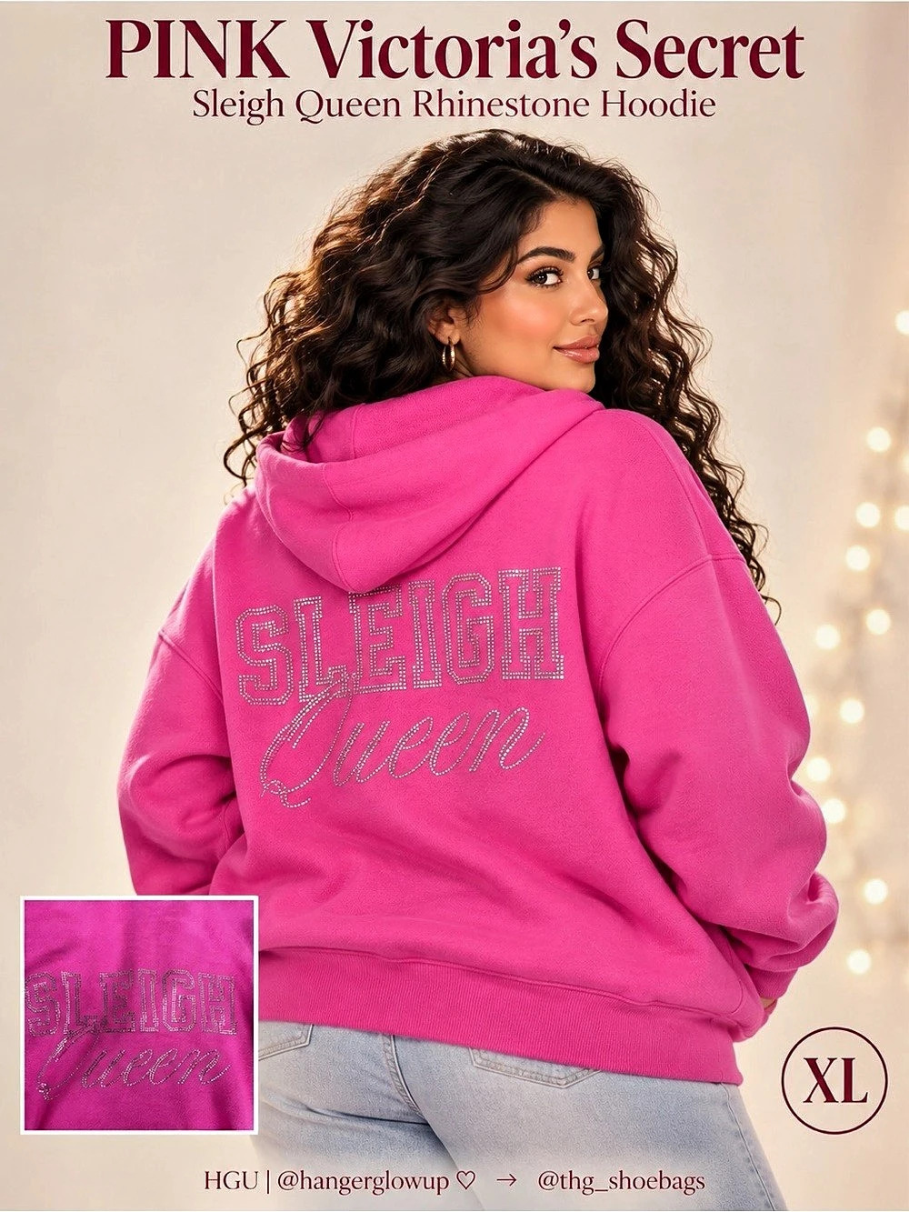 PINK Victoria’s Secret Sleigh Queen Rhinestone Zip Hoodie Pink XL
